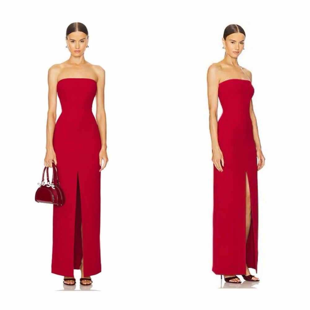 SOLACE LONDON Bysha Strapless Stretch-crepe Maxi Dress In Red US 6 $650